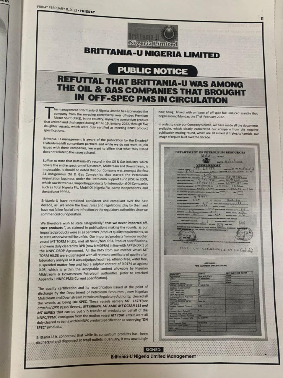 We Never Imported Off-Spec Products – Brittiania-U MMS Series // February 15, 2022