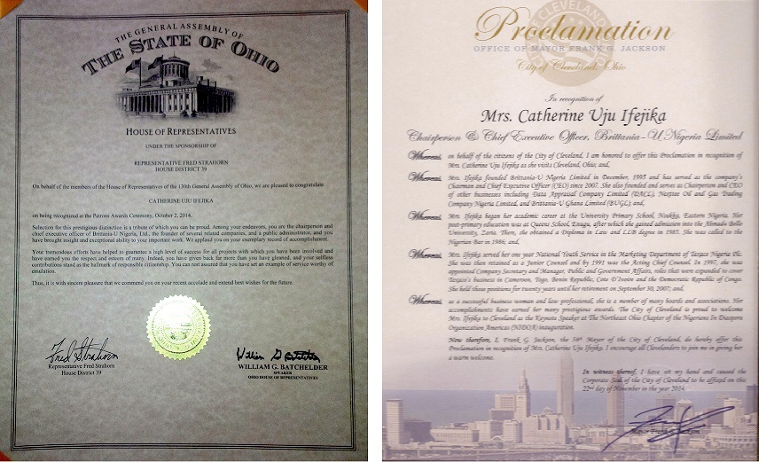 Brittania-U Chairman Honoured By Ohio State Government In The United States